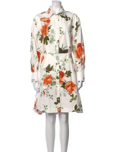 Pre-owned Erdem Floral Print Knee-length Dress W/ Tags In White