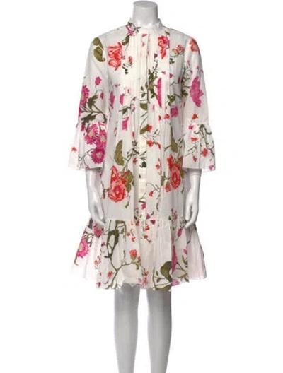 Pre-owned Erdem Floral Print Knee-length Dress In White