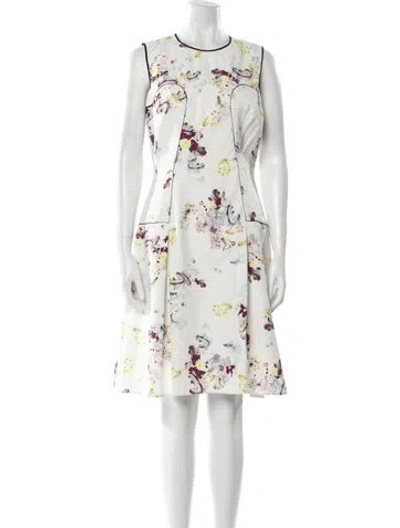 Pre-owned Erdem Floral Print Knee-length Dress In White