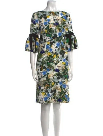 Pre-owned Erdem Floral Print Knee-length Dress In White