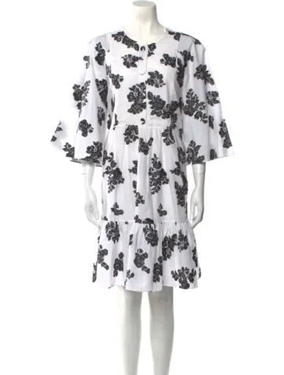 Pre-owned Erdem Floral Print Knee-length Dress In White