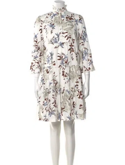 Pre-owned Erdem Floral Print Knee-length Dress In White