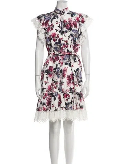 Pre-owned Erdem Floral Print Knee-length Dress In White