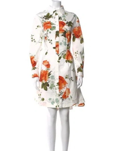 Pre-owned Erdem Floral Print Knee-length Dress In White