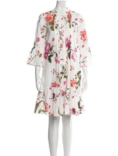 Pre-owned Erdem Floral Print Knee-length Dress In White