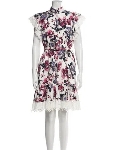 Pre-owned Erdem Floral Print Knee-length Dress In White