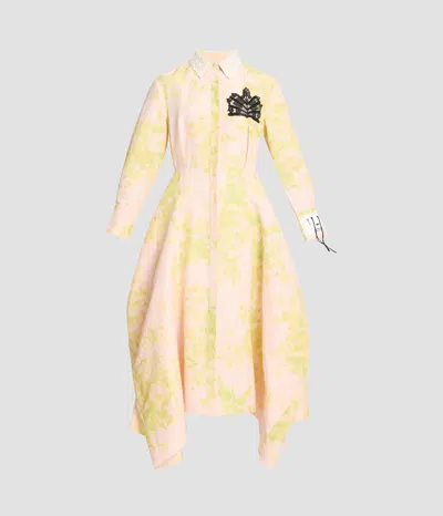 Erdem Floral Print Linen Chine Draped Midi Dress In Multi