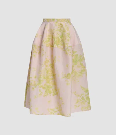 Erdem Floral Print Linen Chine Midi Full Skirt In Multi