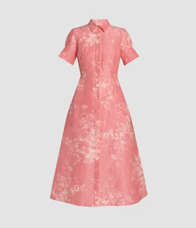 Erdem Floral Print Linen Chine Midi Shirt Dress In Multi
