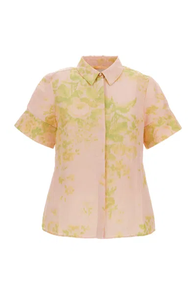 Erdem Floral Print Linen Chine Short Sleeve Shirt In Multi