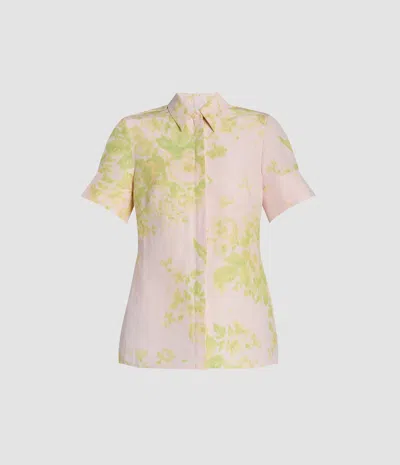 Erdem Floral Print Linen Chine Short Sleeve Shirt In Multi