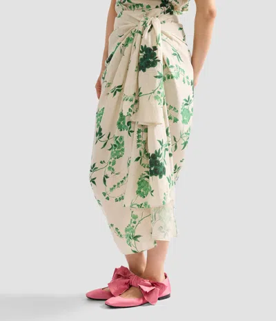 Erdem Floral Print Linen Drape Midi Skirt In Multi