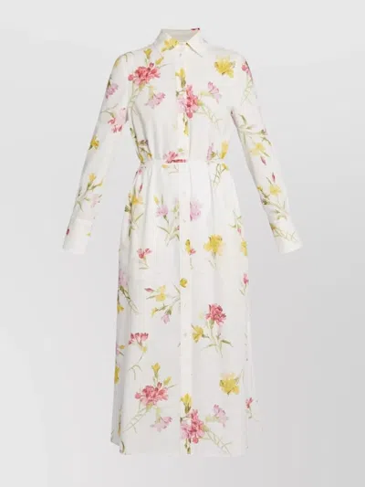 Erdem Floral Print Linen Dress With Waist Tie