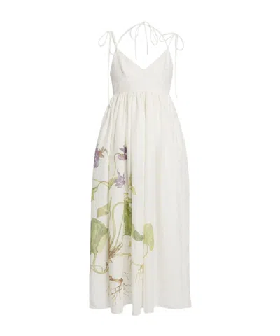 Erdem Floral Print Linen Maxi Dress In White