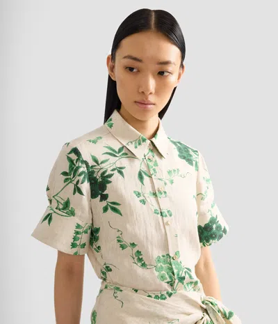 Erdem Floral Print Linen Short Sleeve Shirt In Multi