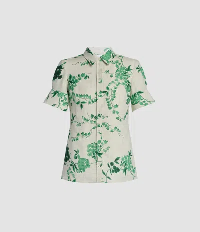 Erdem Floral Print Linen Short Sleeve Shirt In Multi