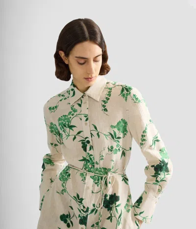 Erdem Floral Print Linen Tie-waisted Midi Dress In Multi