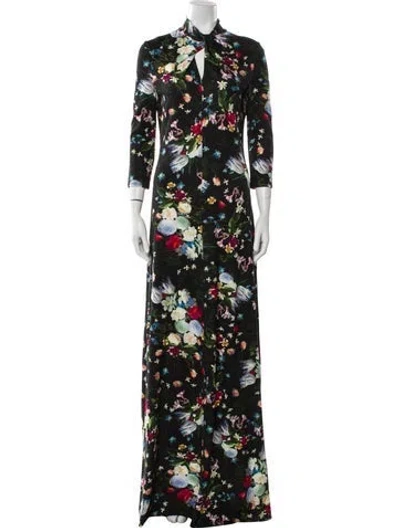 Pre-owned Erdem Floral Print Long Dress In Black