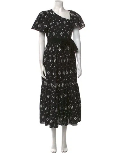 Pre-owned Erdem Floral Print Long Dress In Black