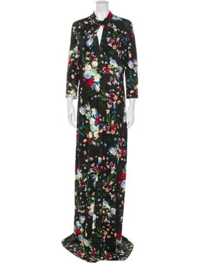 Pre-owned Erdem Floral Print Long Dress In Black