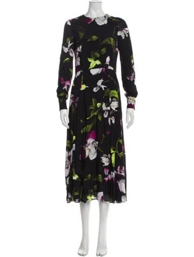 Pre-owned Erdem Floral Print Long Dress In Black