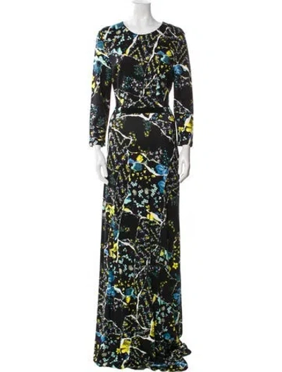 Pre-owned Erdem Floral Print Long Dress In Black