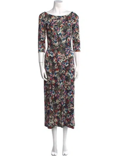 Pre-owned Erdem Floral Print Long Dress In Black