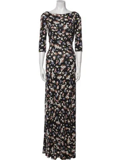 Pre-owned Erdem Floral Print Long Dress In Black