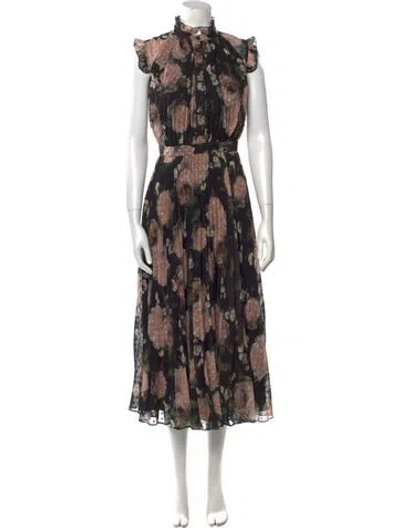 Pre-owned Erdem Floral Print Long Dress In Black