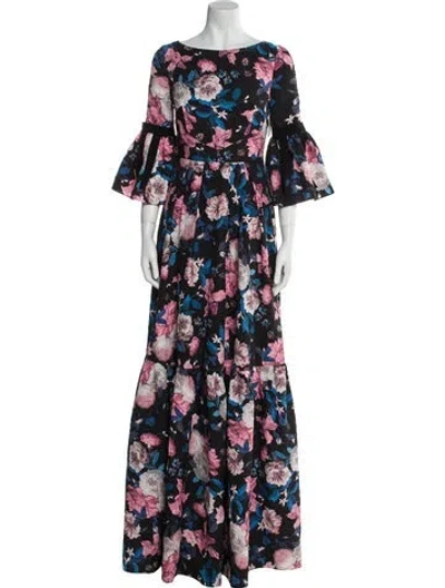 Pre-owned Erdem Floral Print Long Dress In Black