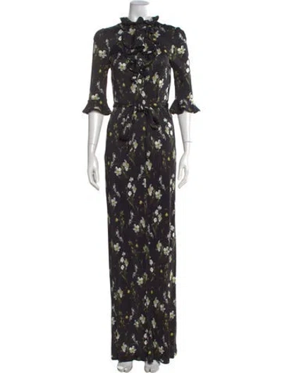 Pre-owned Erdem Floral Print Long Dress In Black