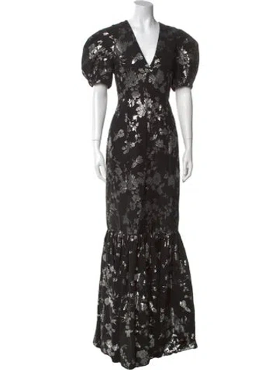 Pre-owned Erdem Floral Print Long Dress In Black