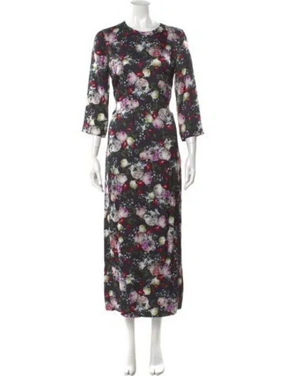 Pre-owned Erdem Floral Print Long Dress In Black