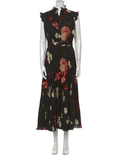 Pre-owned Erdem Floral Print Long Dress In Black