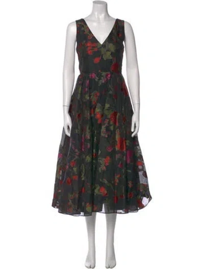 Pre-owned Erdem Floral Print Long Dress In Black