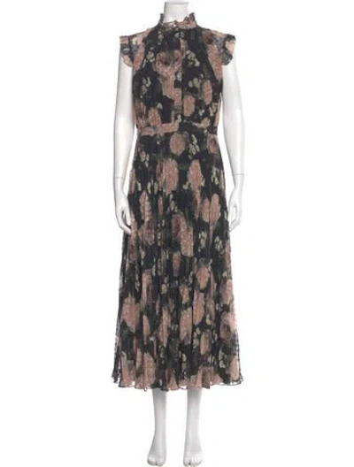 Pre-owned Erdem Floral Print Long Dress In Black