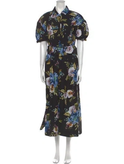 Pre-owned Erdem Floral Print Long Dress In Black