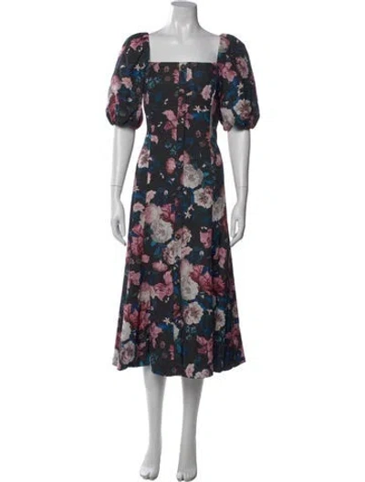 Pre-owned Erdem Floral Print Long Dress In Black