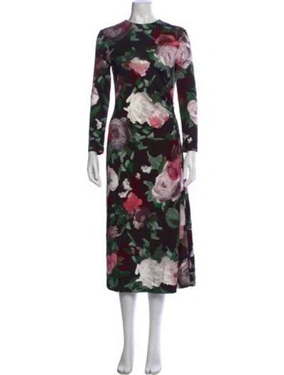 Pre-owned Erdem Floral Print Long Dress In Black