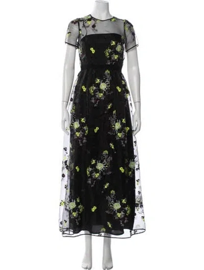 Pre-owned Erdem Floral Print Long Dress In Black
