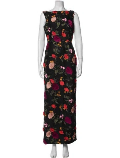 Pre-owned Erdem Floral Print Long Dress In Black