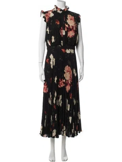 Pre-owned Erdem Floral Print Long Dress In Black