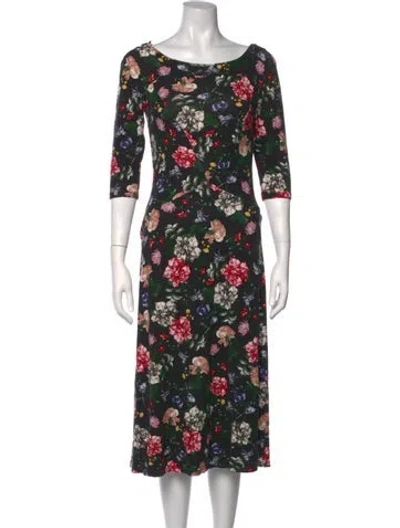 Pre-owned Erdem Floral Print Long Dress In Black