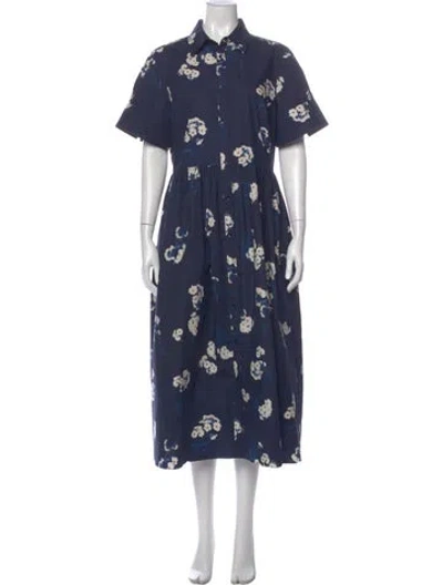 Pre-owned Erdem Floral Print Long Dress In Blue