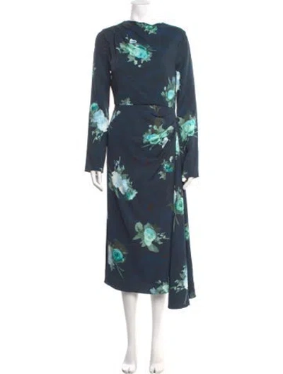 Pre-owned Erdem Floral Print Long Dress In Blue
