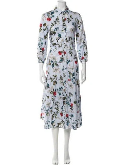 Pre-owned Erdem Floral Print Long Dress In Blue