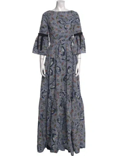 Pre-owned Erdem Floral Print Long Dress In Blue