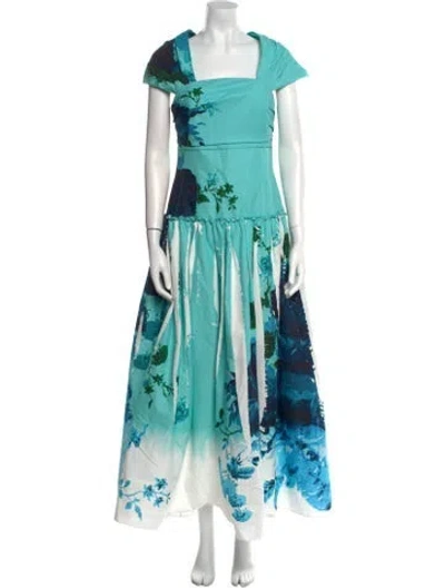 Pre-owned Erdem Floral Print Long Dress In Blue