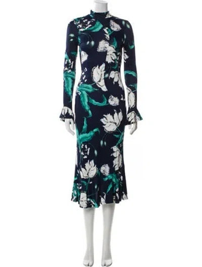 Pre-owned Erdem Floral Print Long Dress In Blue
