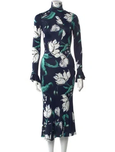 Pre-owned Erdem Floral Print Long Dress In Blue